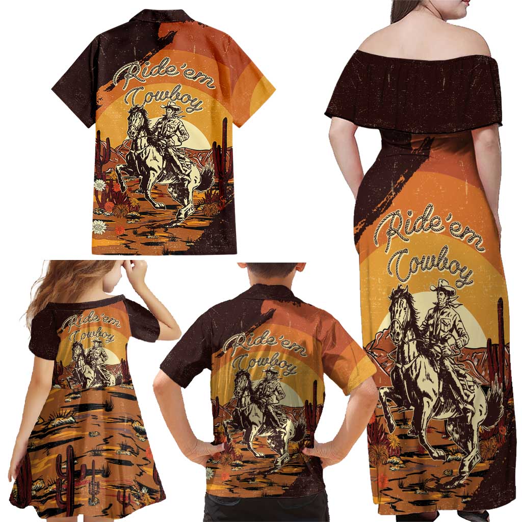 Cowboy Family Matching Off Shoulder Maxi Dress and Hawaiian Shirt Ride Em Cowboy