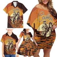 Cowboy Family Matching Off Shoulder Short Dress and Hawaiian Shirt Ride Em Cowboy