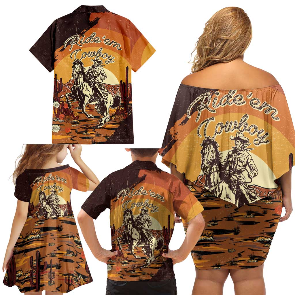 Cowboy Family Matching Off Shoulder Short Dress and Hawaiian Shirt Ride Em Cowboy