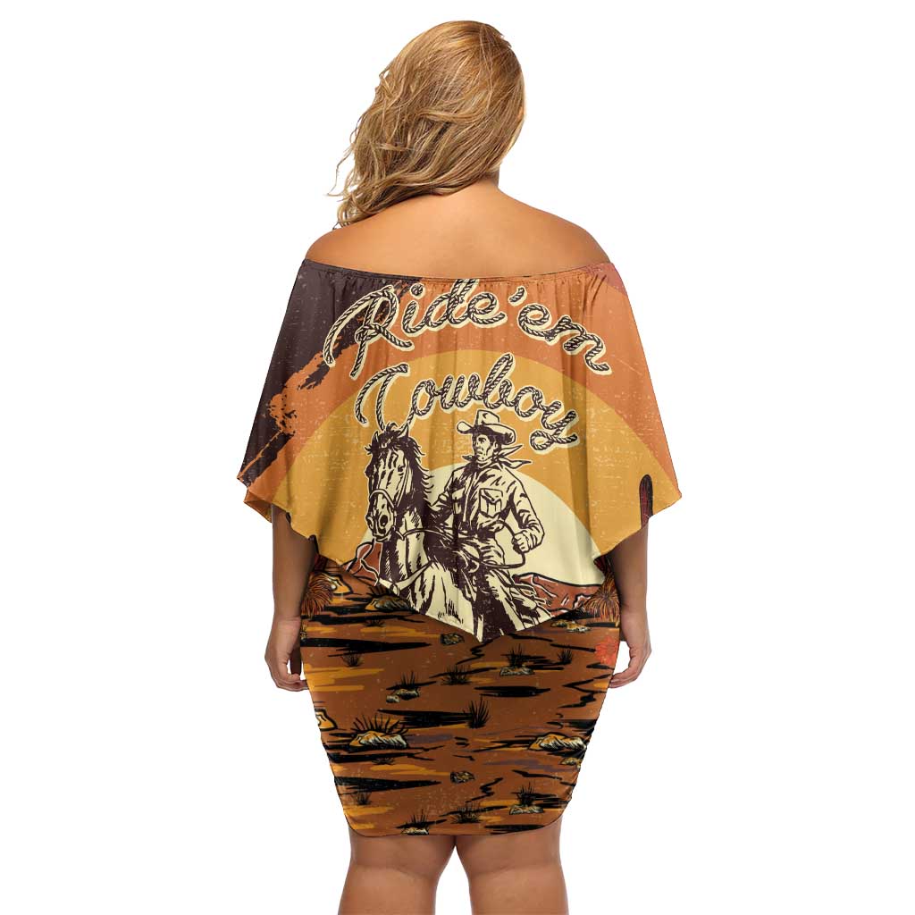 Cowboy Family Matching Off Shoulder Short Dress and Hawaiian Shirt Ride Em Cowboy