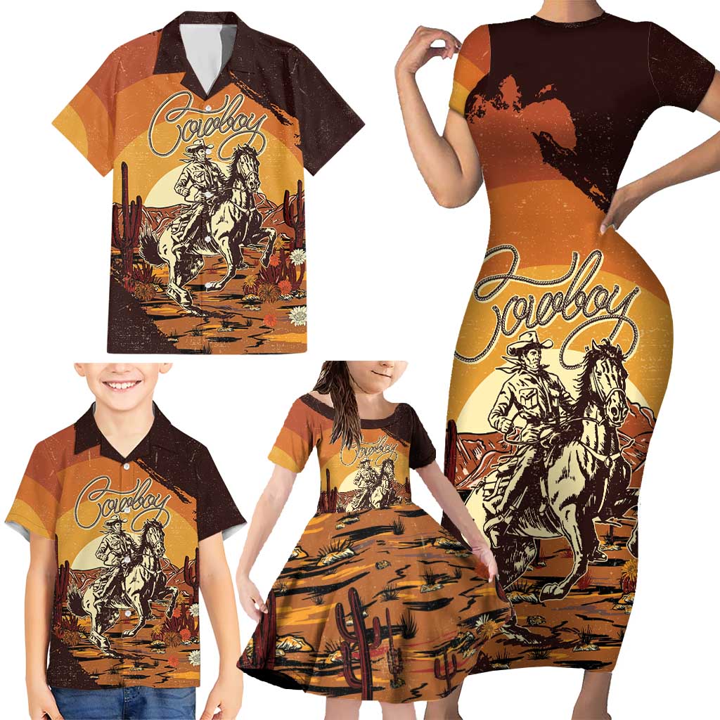 Cowboy Family Matching Short Sleeve Bodycon Dress and Hawaiian Shirt Ride Em Cowboy