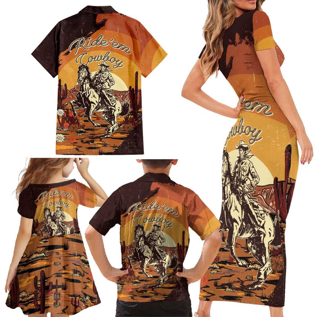 Cowboy Family Matching Short Sleeve Bodycon Dress and Hawaiian Shirt Ride Em Cowboy