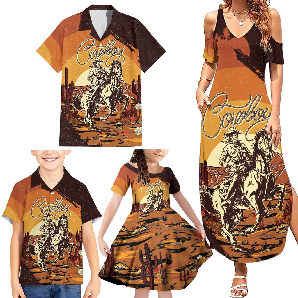 Cowboy Family Matching Summer Maxi Dress and Hawaiian Shirt Ride Em Cowboy