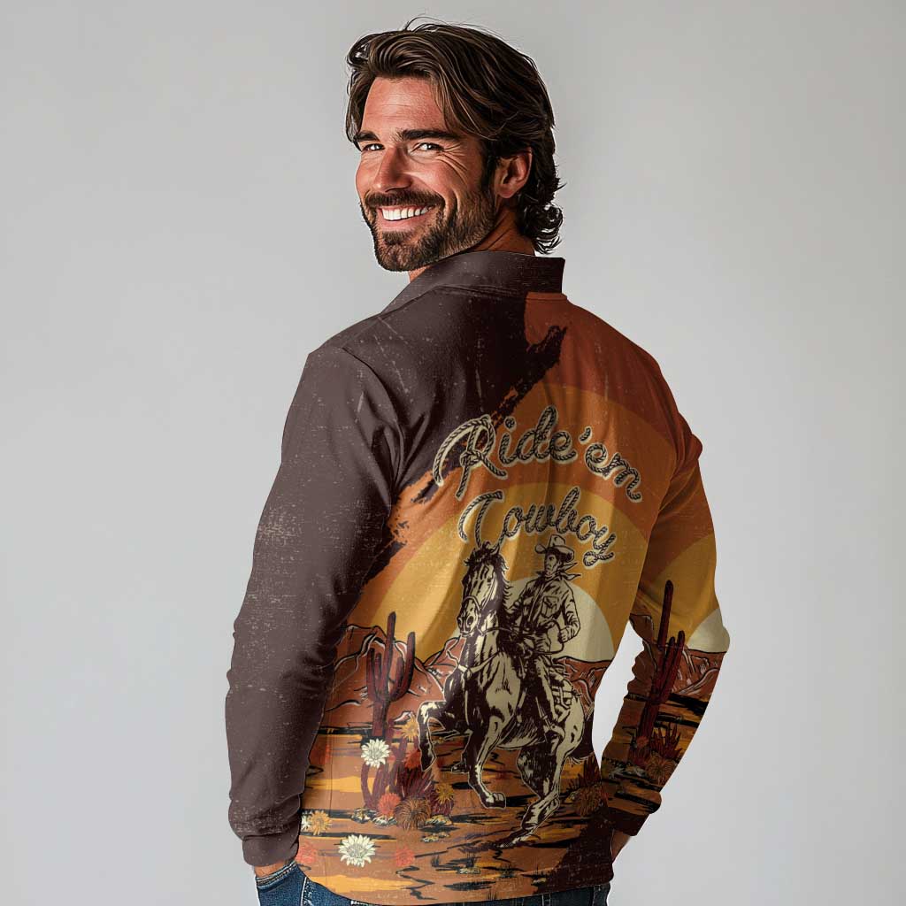 Cowboy Long Sleeve Polo Shirt Ride Em Cowboy