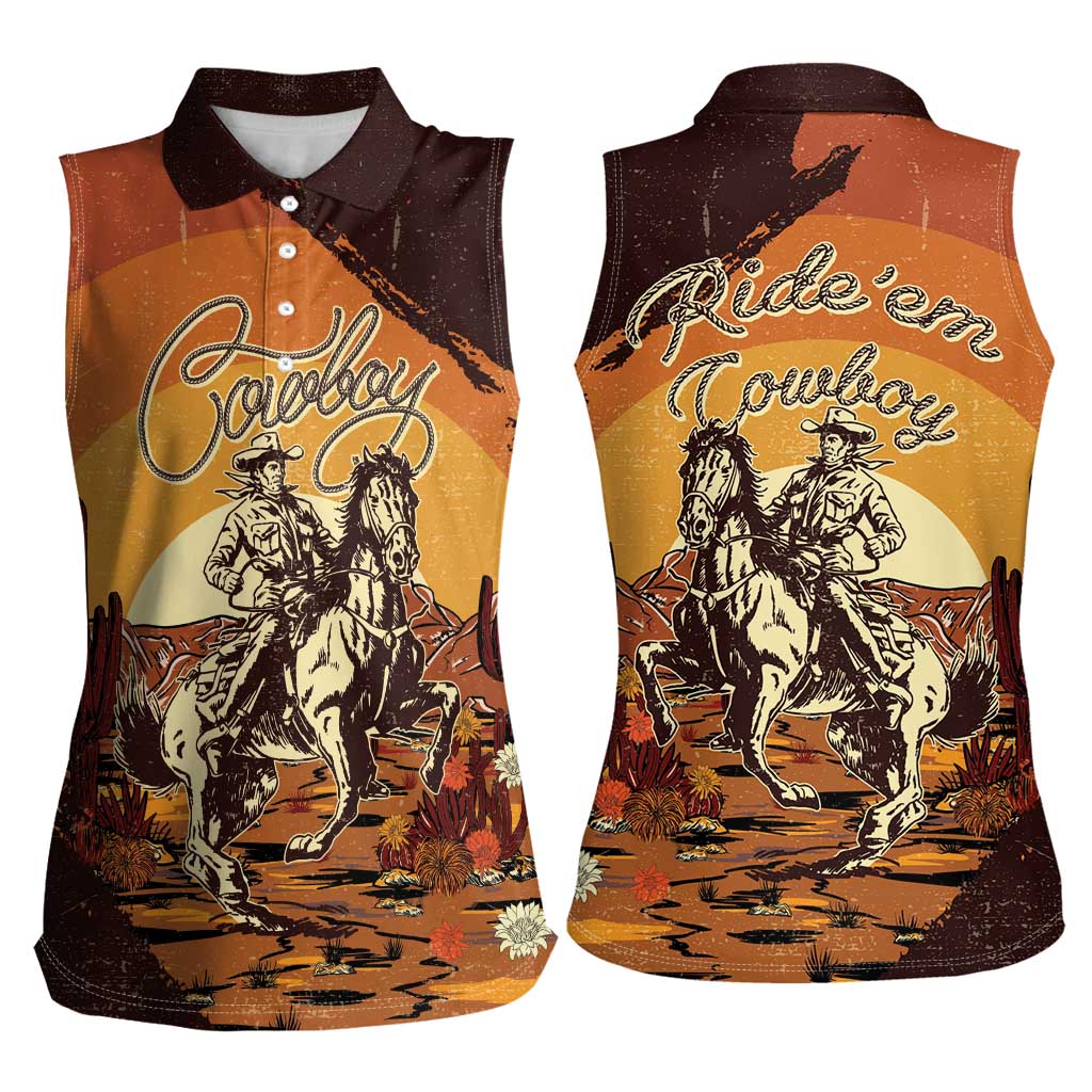Cowboy Women Sleeveless Polo Shirt Ride Em Cowboy