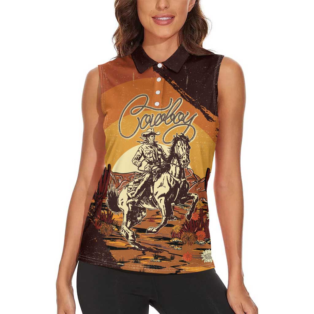 Cowboy Women Sleeveless Polo Shirt Ride Em Cowboy