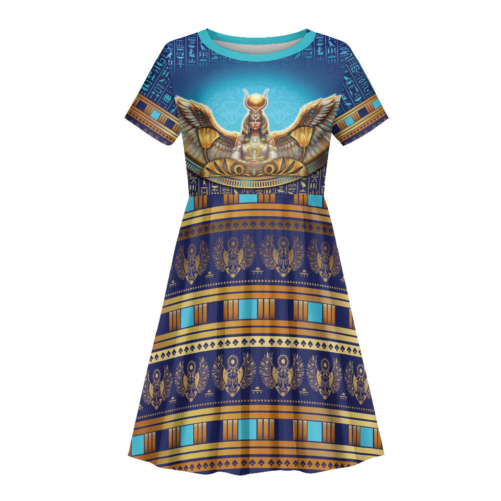 Egyptian Goddess Isis Kid Short Sleeve Dress Ancient Mythology Winged Queen