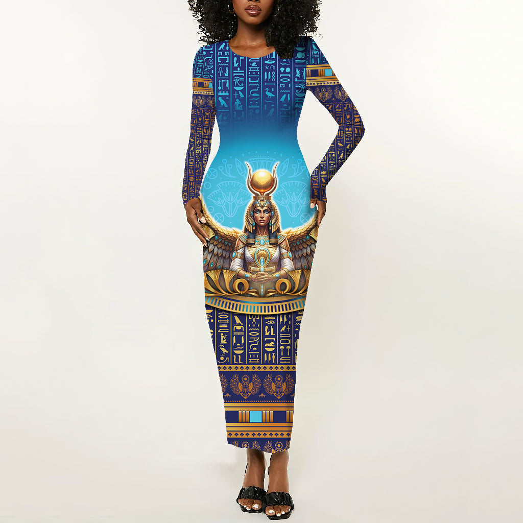 Egyptian Goddess Isis Long Sleeve Bodycon Dress Ancient Mythology Winged Queen