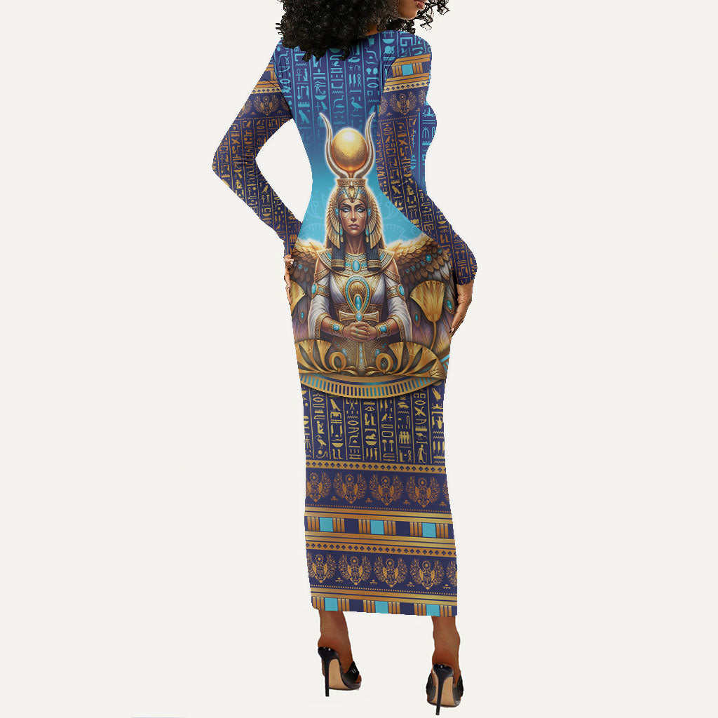 Egyptian Goddess Isis Long Sleeve Bodycon Dress Ancient Mythology Winged Queen