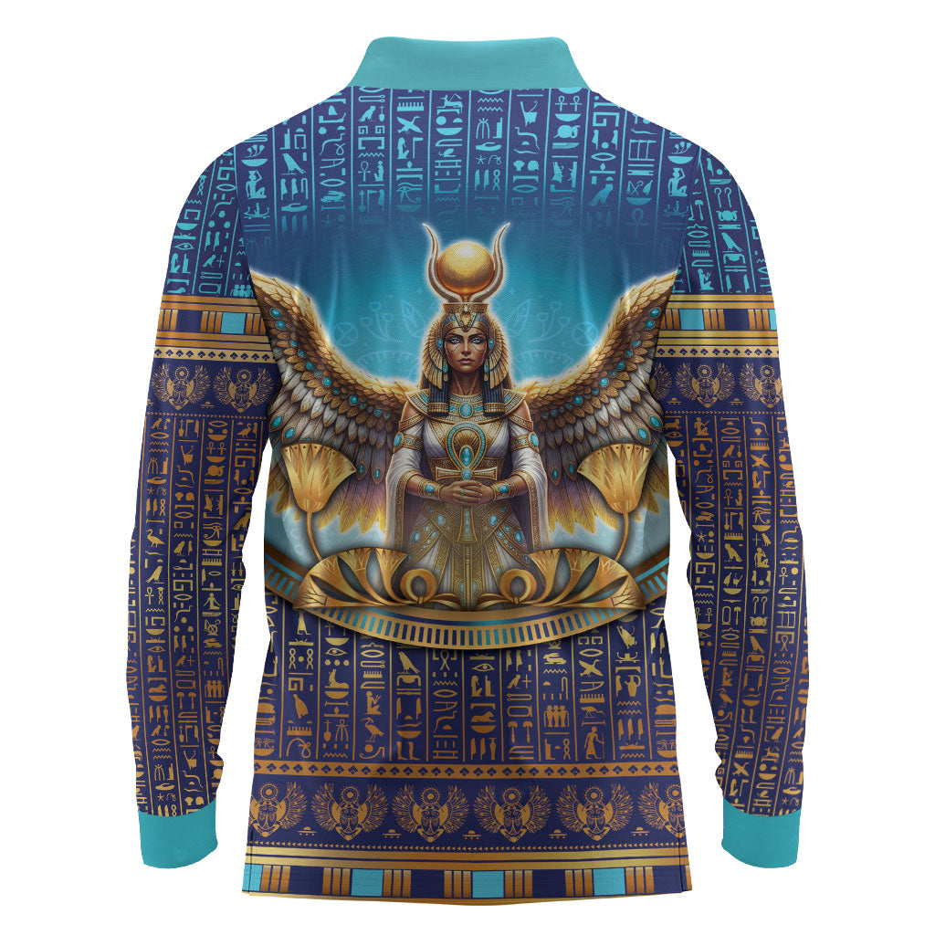 Egyptian Goddess Isis Long Sleeve Polo Shirt Ancient Mythology Winged Queen