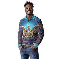 Egyptian Goddess Isis Long Sleeve Polo Shirt Ancient Mythology Winged Queen