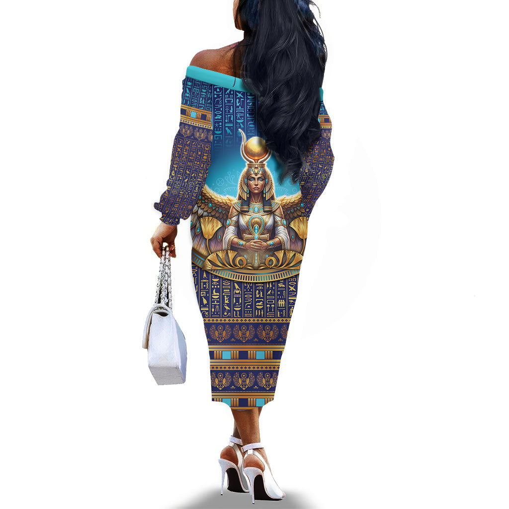 Egyptian Goddess Isis Off The Shoulder Long Sleeve Dress Ancient Mythology Winged Queen