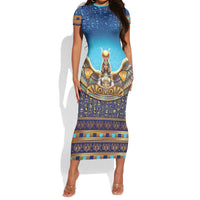 Egyptian Goddess Isis Short Sleeve Bodycon Dress Ancient Mythology Winged Queen