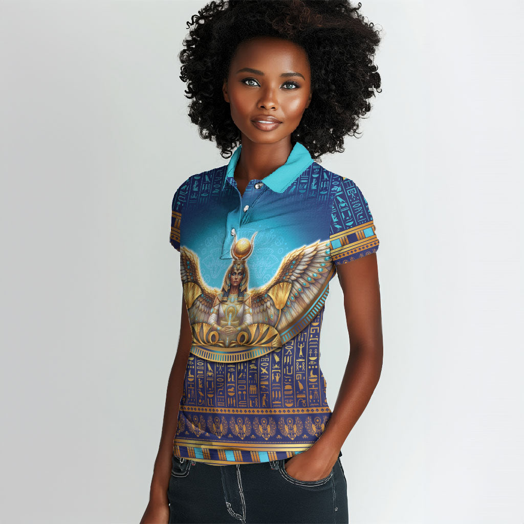 Egyptian Goddess Isis Women Polo Shirt Ancient Mythology Winged Queen