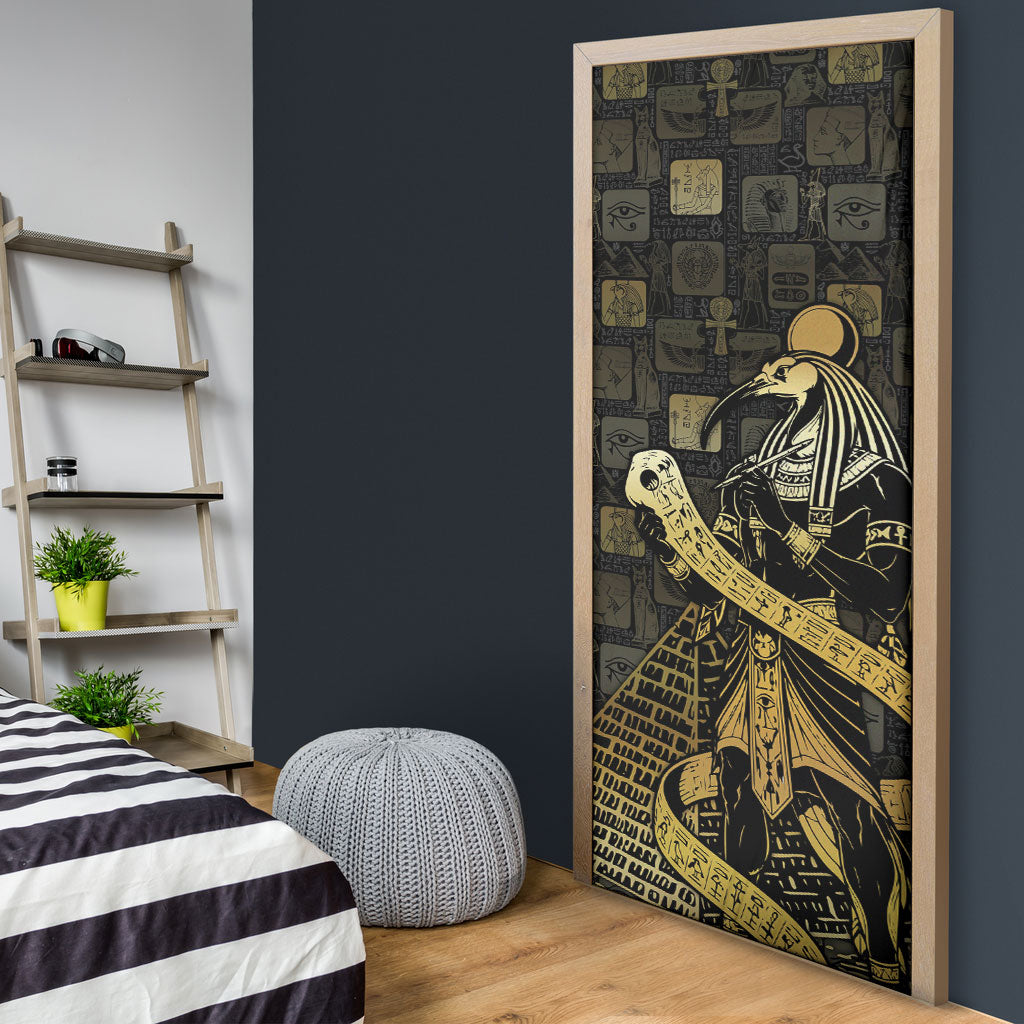 Egyptian God Thoth Door Cover Ancient Mythology Ibis Wisdom Hieroglyphic