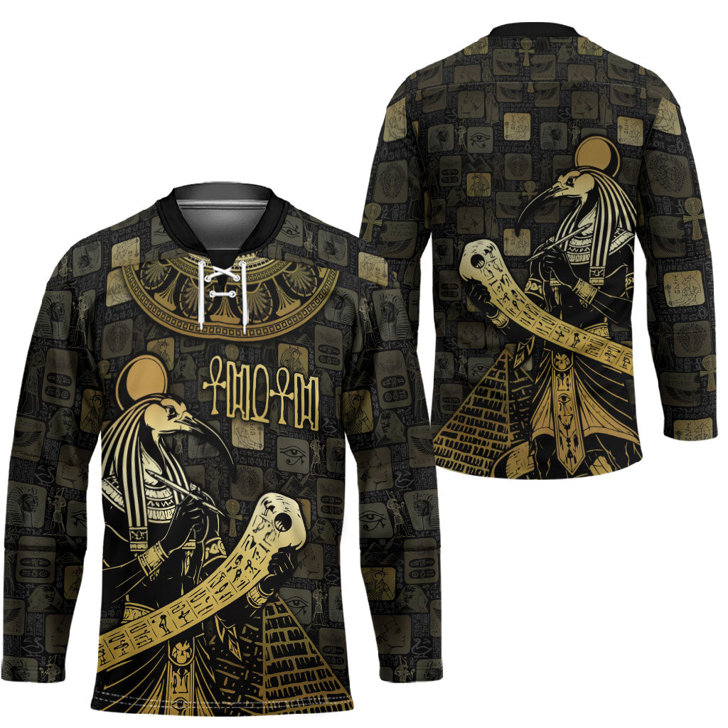 Egyptian God Thoth Hockey Jersey Ancient Mythology Ibis Wisdom Hieroglyphic