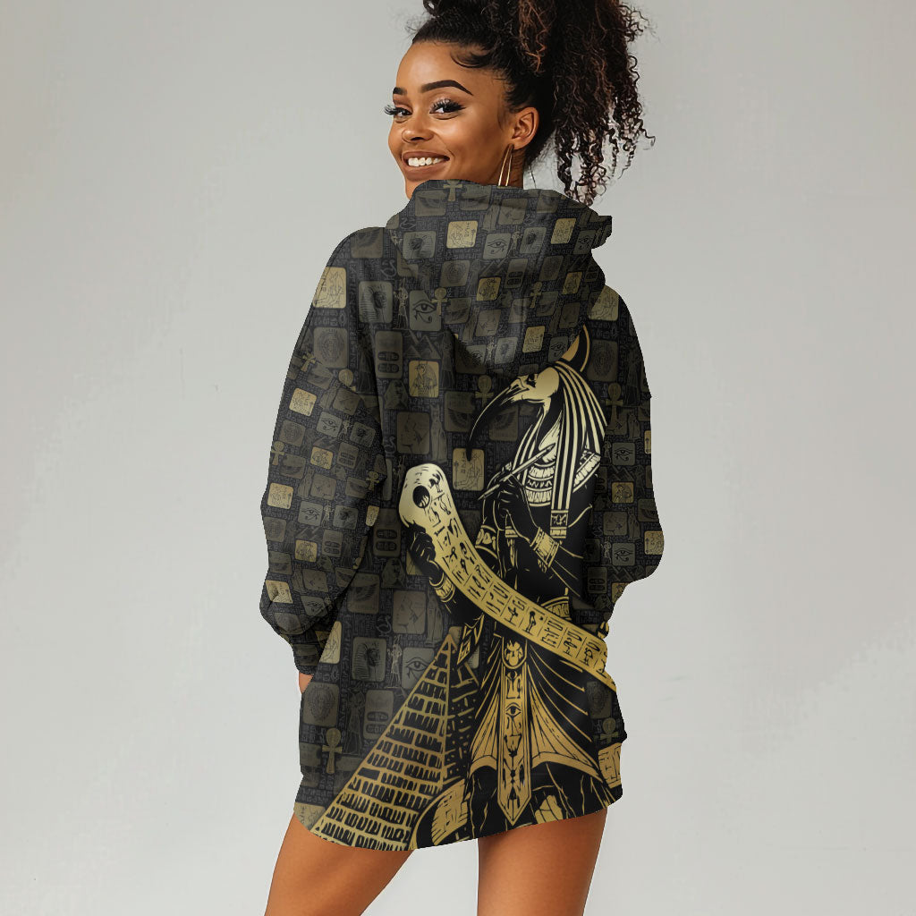 Egyptian God Thoth Hoodie Dress Ancient Mythology Ibis Wisdom Hieroglyphic