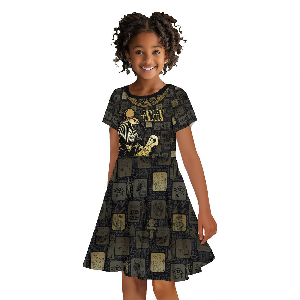 Egyptian God Thoth Kid Short Sleeve Dress Ancient Mythology Ibis Wisdom Hieroglyphic