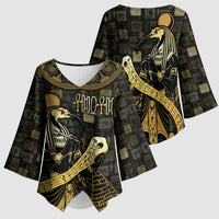 Egyptian God Thoth Kimono Sleeve Blouse Ancient Mythology Ibis Wisdom Hieroglyphic