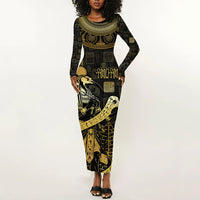 Egyptian God Thoth Long Sleeve Bodycon Dress Ancient Mythology Ibis Wisdom Hieroglyphic