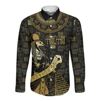 Egyptian God Thoth Long Sleeve Button Shirt Ancient Mythology Ibis Wisdom Hieroglyphic