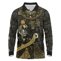 Egyptian God Thoth Long Sleeve Polo Shirt Ancient Mythology Ibis Wisdom Hieroglyphic
