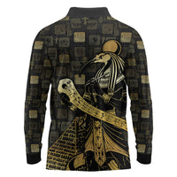 Egyptian God Thoth Long Sleeve Polo Shirt Ancient Mythology Ibis Wisdom Hieroglyphic