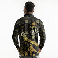 Egyptian God Thoth Long Sleeve Polo Shirt Ancient Mythology Ibis Wisdom Hieroglyphic