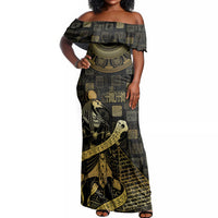Egyptian God Thoth Off Shoulder Maxi Dress Ancient Mythology Ibis Wisdom Hieroglyphic