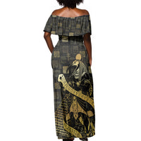 Egyptian God Thoth Off Shoulder Maxi Dress Ancient Mythology Ibis Wisdom Hieroglyphic