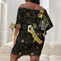 Egyptian God Thoth Off Shoulder Short Dress Ancient Mythology Ibis Wisdom Hieroglyphic