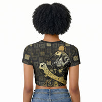 Egyptian God Thoth Raglan Cropped T shirt Ancient Mythology Ibis Wisdom Hieroglyphic