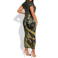 Egyptian God Thoth Short Sleeve Bodycon Dress Ancient Mythology Ibis Wisdom Hieroglyphic
