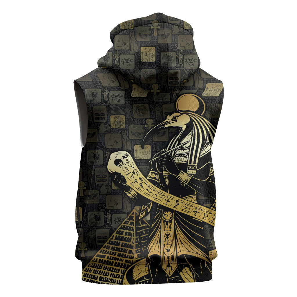 Egyptian God Thoth Sleeveless Zip Hoodie Ancient Mythology Ibis Wisdom Hieroglyphic
