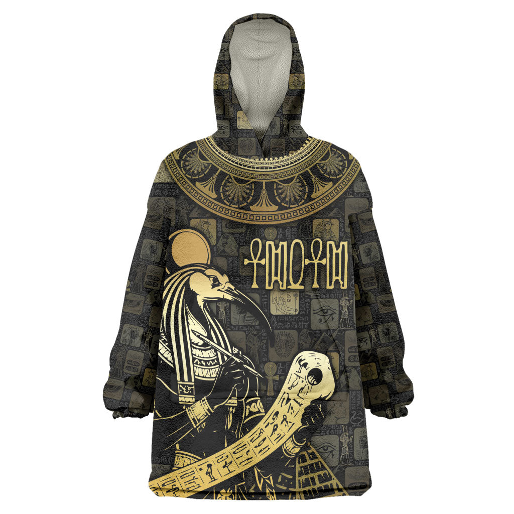Egyptian God Thoth Wearable Blanket Hoodie Ancient Mythology Ibis Wisdom Hieroglyphic