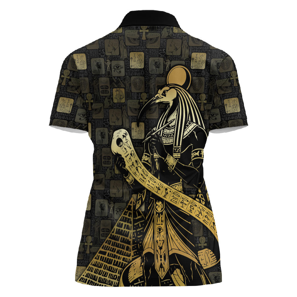Egyptian God Thoth Women Polo Shirt Ancient Mythology Ibis Wisdom Hieroglyphic