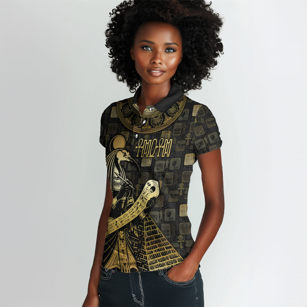 Egyptian God Thoth Women Polo Shirt Ancient Mythology Ibis Wisdom Hieroglyphic