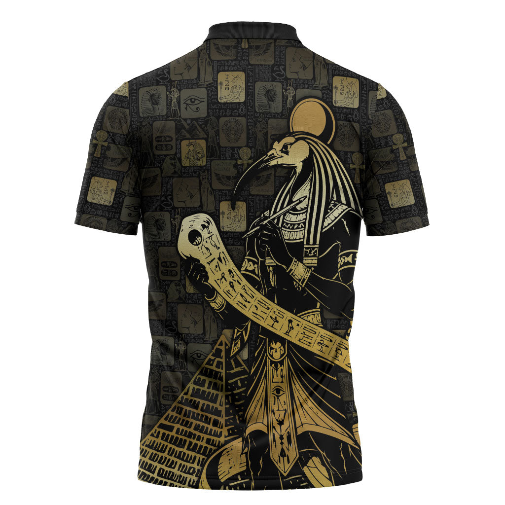 Egyptian God Thoth Zipper Polo Shirt Ancient Mythology Ibis Wisdom Hieroglyphic