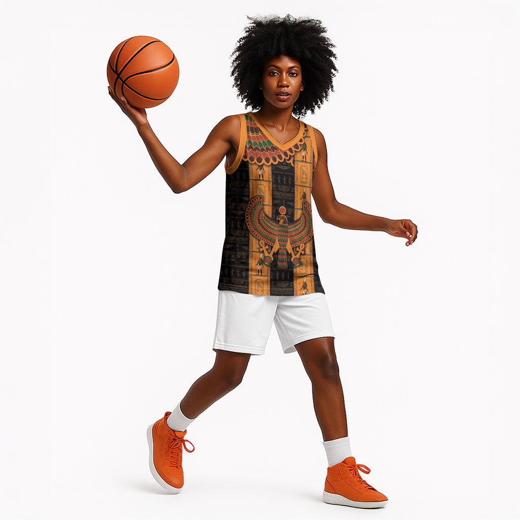 Egyptian God Horus Basketball Jersey Ancient Mythology Falcon Hieroglyphic Patterns