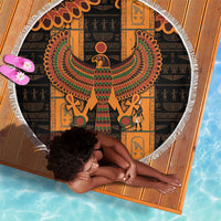 Egyptian God Horus Beach Blanket Ancient Mythology Falcon Hieroglyphic Patterns
