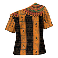 Egyptian God Horus Cross Shoulder Shirt Ancient Mythology Falcon Hieroglyphic Patterns