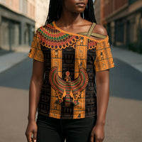 Egyptian God Horus Cross Shoulder Shirt Ancient Mythology Falcon Hieroglyphic Patterns