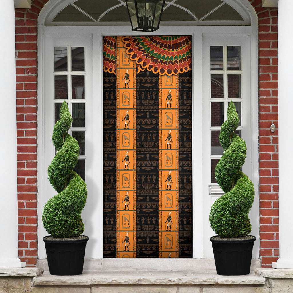 Egyptian God Horus Door Cover Ancient Mythology Falcon Hieroglyphic Patterns