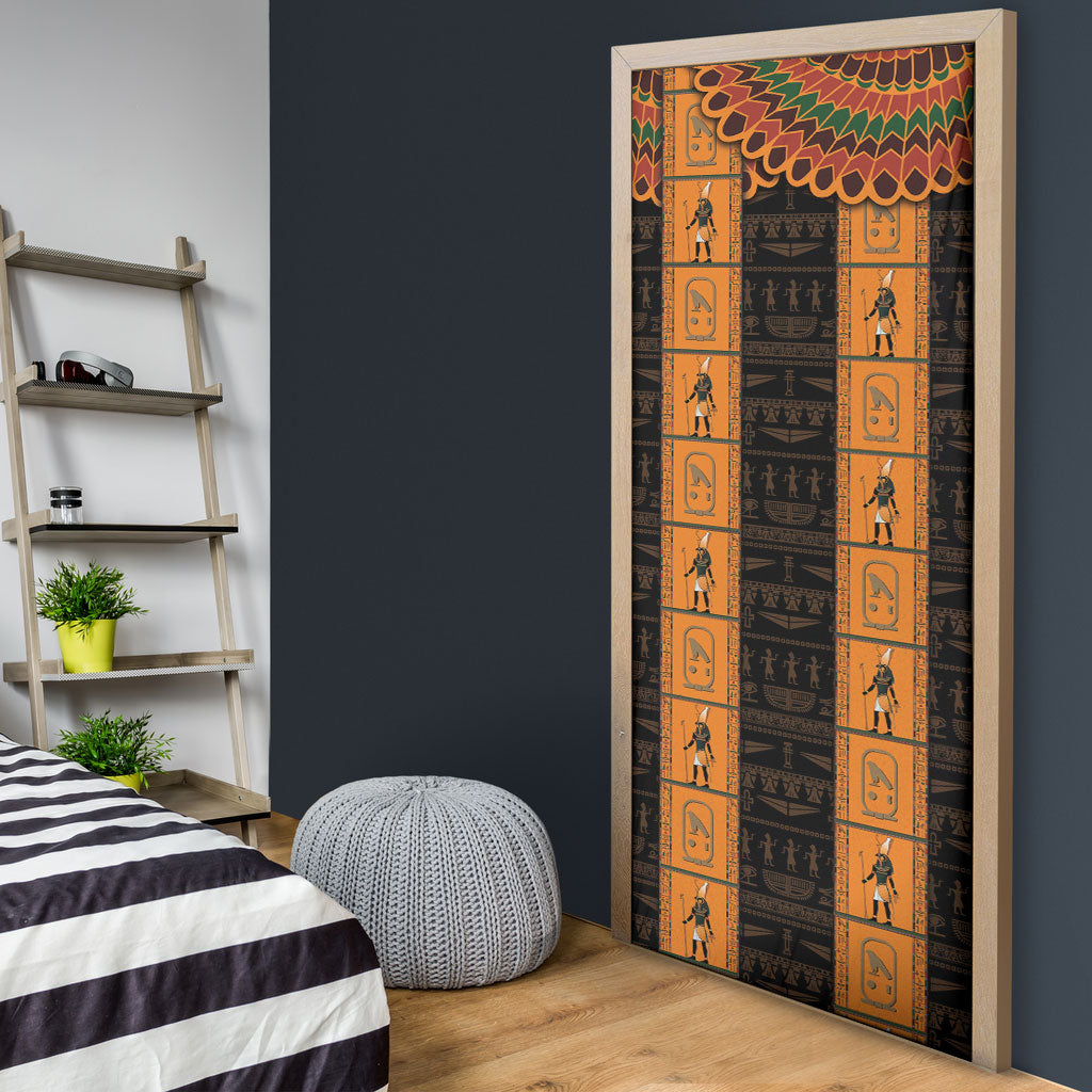 Egyptian God Horus Door Cover Ancient Mythology Falcon Hieroglyphic Patterns