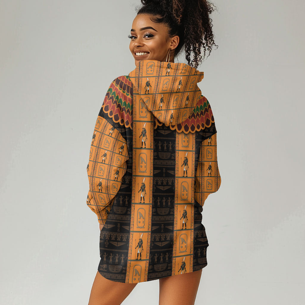 Egyptian God Horus Hoodie Dress Ancient Mythology Falcon Hieroglyphic Patterns