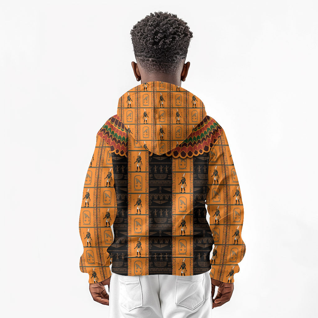 Egyptian God Horus Kid Hoodie Ancient Mythology Falcon Hieroglyphic Patterns