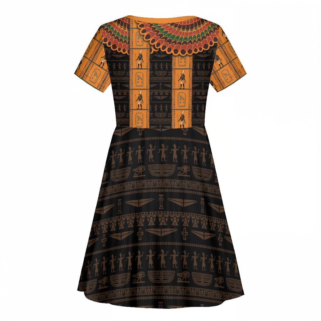 Egyptian God Horus Kid Short Sleeve Dress Ancient Mythology Falcon Hieroglyphic Patterns