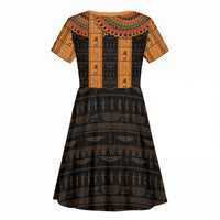 Egyptian God Horus Kid Short Sleeve Dress Ancient Mythology Falcon Hieroglyphic Patterns