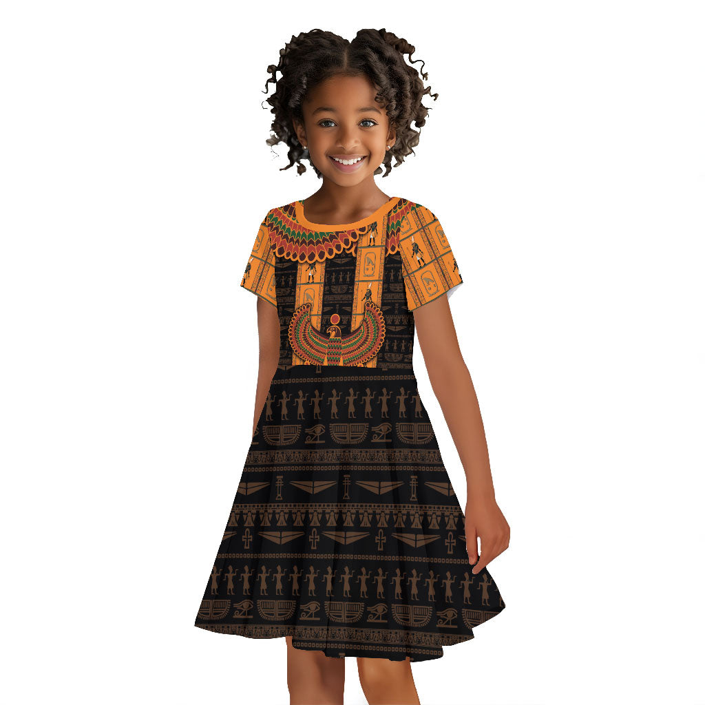 Egyptian God Horus Kid Short Sleeve Dress Ancient Mythology Falcon Hieroglyphic Patterns