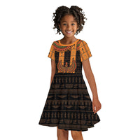 Egyptian God Horus Kid Short Sleeve Dress Ancient Mythology Falcon Hieroglyphic Patterns